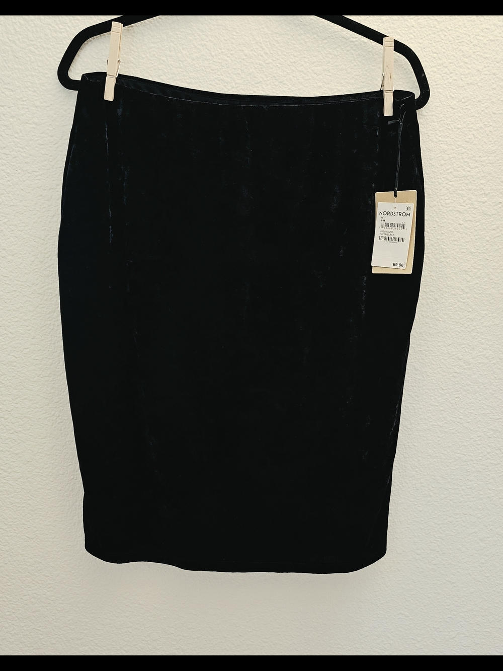 NWT Nordstrom Halogen Black Crushed Velvet Midi Pencil Skirt Size M